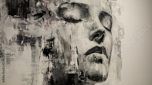 Abstract Monochrome Portrait: Serene Woman's Face