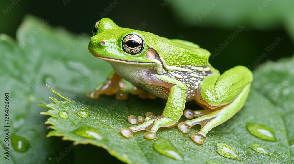 Fototapeta premium Green frog on leaf