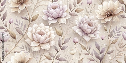 Elegant Botanical Print Featuring Delicate Blooms and Lush Foliage in Soft Pastel Hues