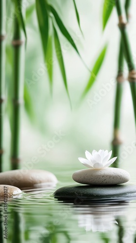 Zen - like scene with lotus and stones