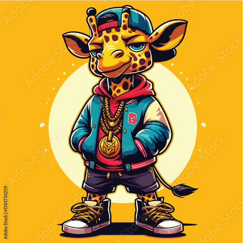 Cool Cartoon Giraffe in Streetwea