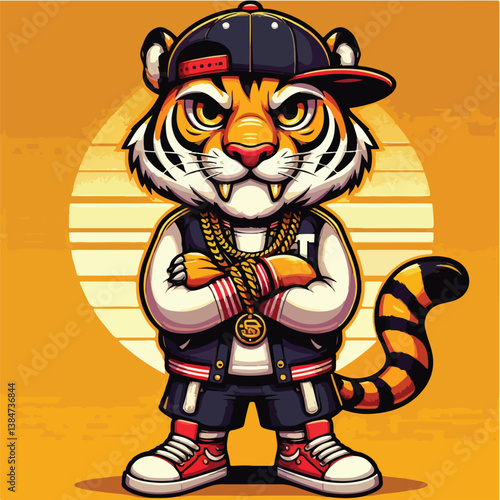 Stylish Cartoon Tiger with Crossed Arms