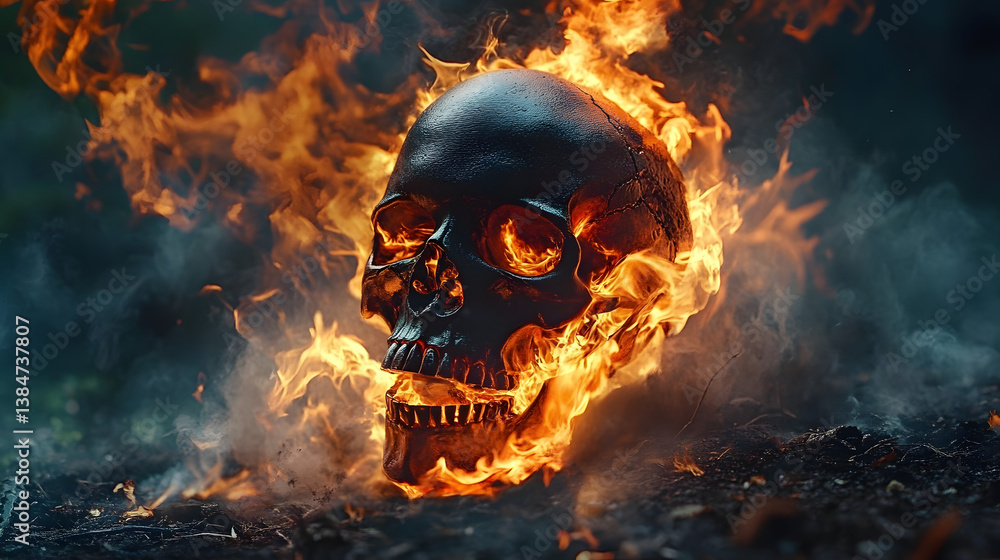Obraz premium flames skull on fire