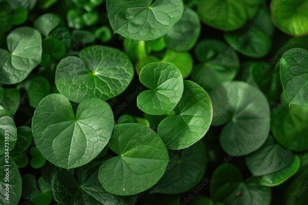 Green heart-shaped leaves thrive in a lush garden under natural light Green heart-shaped leaves thrive in a lush garden under natural light