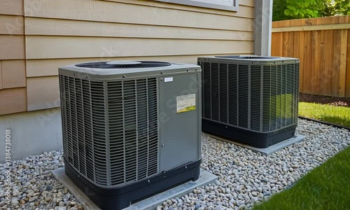 Two Modern Air Conditioning Units Installed Outside a House