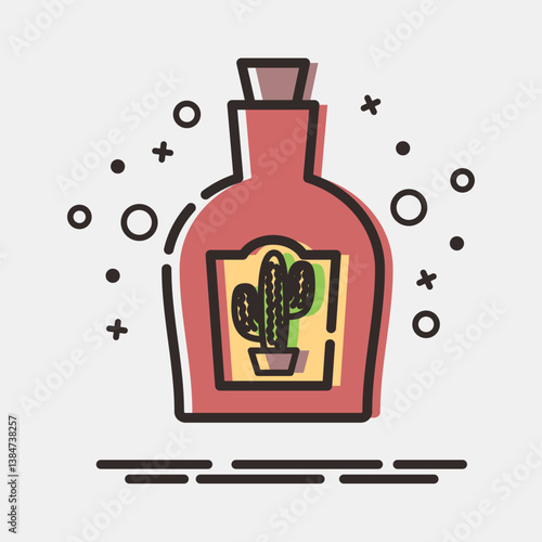 Icon tequila. Day of the dead celebration elements. Icons in MBE style. Good for prints, posters, logo, party decoration, greeting card, etc.