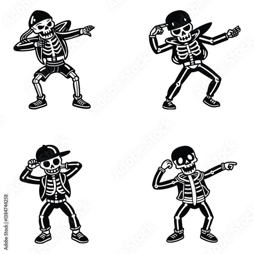 Four Skeleton Characters in Cool Dance Poses