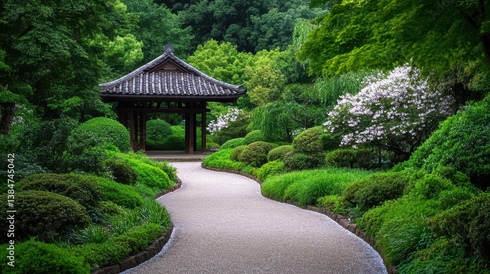 Obraz premium Japanese - style garden with pavilion