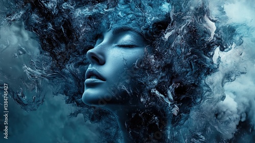 Serene Abstract Portrait: A Dreamlike Vision of Woman and Water