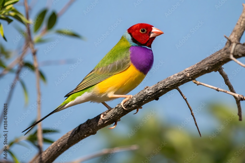Vividly Colorful Gouldian Finch Perched in Natural Serenity Vividly Colorful Gouldian Finch Perched in Natural Serenity