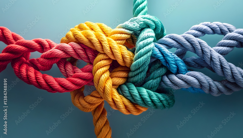 Diverse ropes intertwined to form a shape of a person, symbolizing human connections and a connected personal network, representing creativity and mental health. Diverse ropes intertwined to form a shape of a person, symbolizing human connections and a connected personal network, representing creativity and mental health.