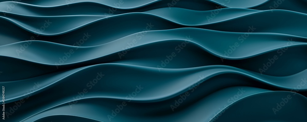 Obraz premium Sound 3D vibration concept Abstract wavy pattern in shades of blue and teal.