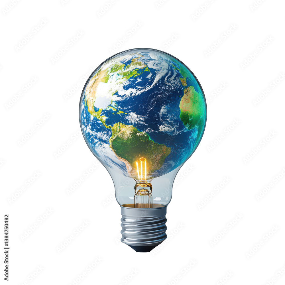 Planet Earth inside a glowing lightbulb sustainable energy idea Planet Earth inside a glowing lightbulb sustainable energy idea