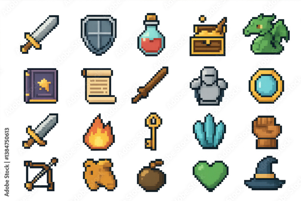 Pixel Art Assets for Fantasy Role-Playing Game Design Elements