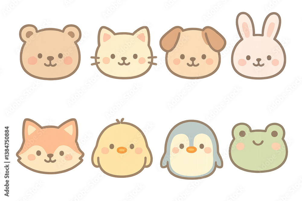 Cute and Adorable Cartoon Animal Faces for Children's Decor Cute and Adorable Cartoon Animal Faces for Children's Decor