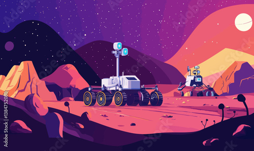 AI-Driven Rovers and Drones Exploring Alien Landscapes in Futuristic Space Missions