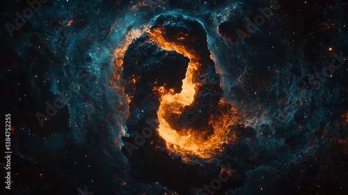 Cosmic Nebula with fiery swirls, and space.