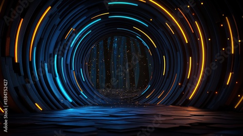 Fototapeta Naklejka Na Ścianę i Meble -  Futuristic tunnel into a mystical forest
