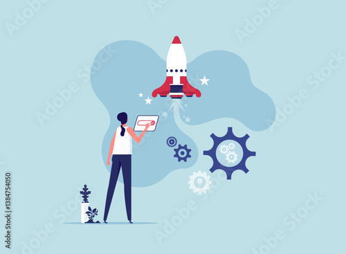 Starting a new business project, rocket startup takes off for launching a new business