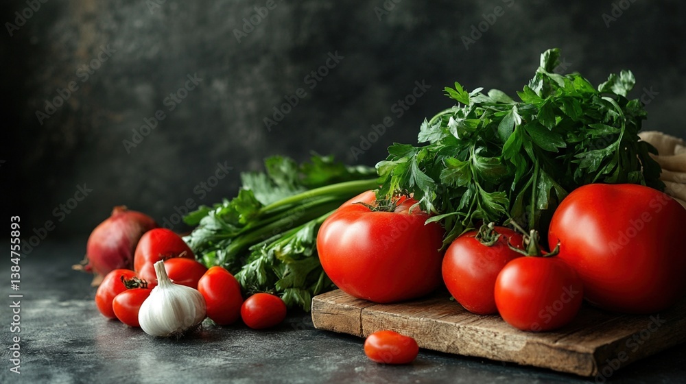 Fresh, vibrant tomatoes and herbs Fresh, vibrant tomatoes and herbs