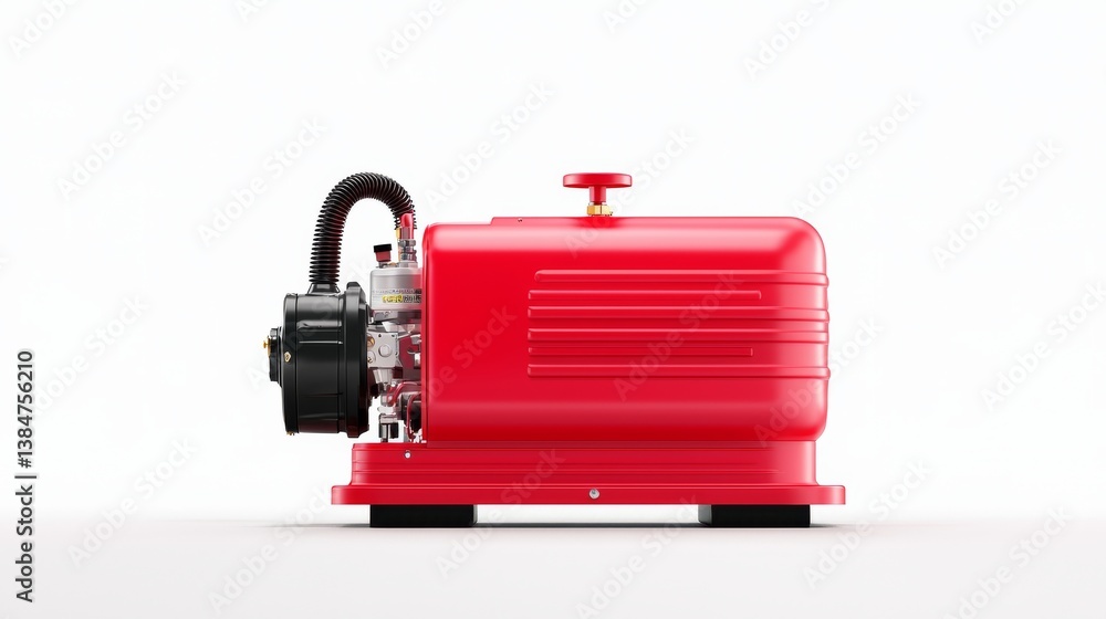 Fototapeta premium Bright Red Industrial Engine on White Background Highlighting Mechanical Design and Structure