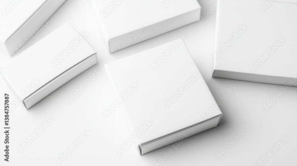 Blank white boxes arranged on a white surface Blank white boxes arranged on a white surface
