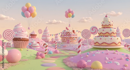 Whimsical Candyland: A Sweet 3D Render of a Fantasy World