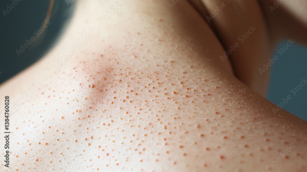 Fototapeta premium Freckled skin, close-up, neck, sunspots, medical, background blurred