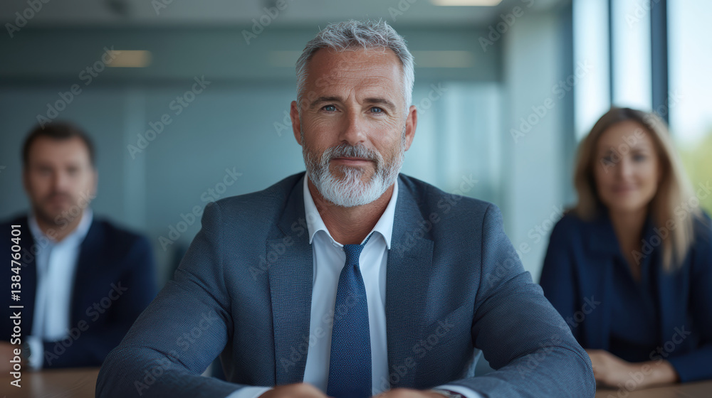 Professional business meeting with confident individuals in modern office setting Professional business meeting with confident individuals in modern office setting
