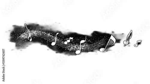 A set of musical notes placed against a solid black background