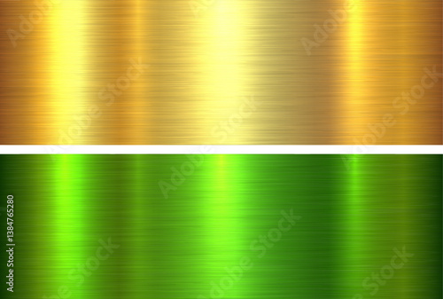 Brushed metal backgrounds, gold green metallic texture.