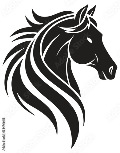 Wallpaper Mural Stylized Horse Head Vector – Bold Tribal Stallion Illustration in Black and White for Logos, Tattoo Art & Equestrian Branding. Torontodigital.ca