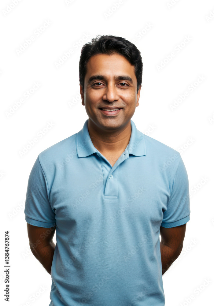 Mid adult IT manager in a professional outfit, smiling warmly against a white backdrop Mid adult IT manager in a professional outfit, smiling warmly against a white backdrop