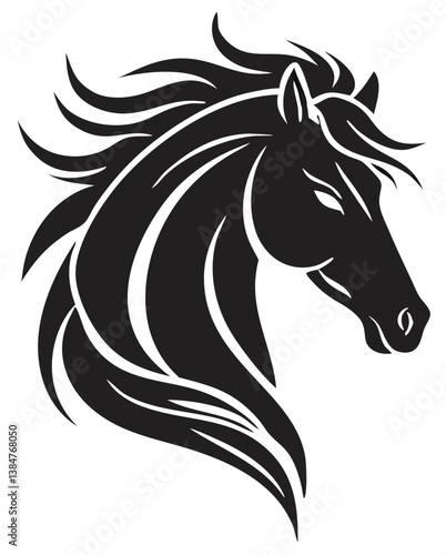 Wallpaper Mural Stylized Horse Head Vector – Bold Tribal Stallion Illustration in Black and White for Logos, Tattoo Art & Equestrian Branding. Torontodigital.ca