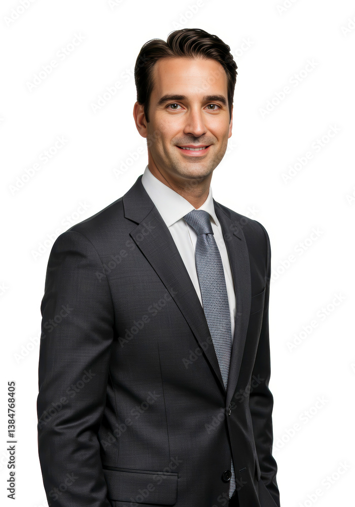 Handsome startup founder in a professional look, exuding confidence on white Handsome startup founder in a professional look, exuding confidence on white