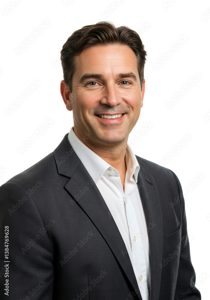 Confident data analyst in a sleek look, beaming with joy against a white backdrop Confident data analyst in a sleek look, beaming with joy against a white backdrop