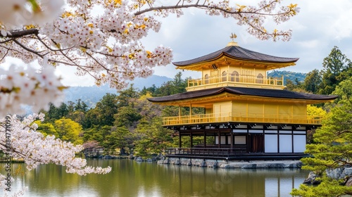 Golden Pavilion Cherry Blossom Japan Landscape