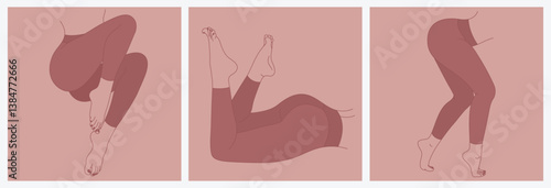fitness icons set. Set Of Perfect slim toned young body of the girl. sporty woman in sportswear, shorts butt icons