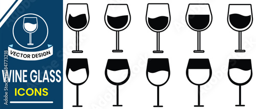 Wine Glass Icon, vector, silhouette. Wine Glass symbol design. Cocktail glass symbol with lemon and drinks vector, icon. Vector illustration.