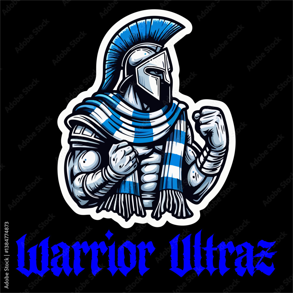 Fototapeta premium Vector illustrator of Spartan helmet with blue white color 