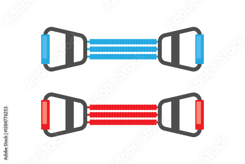 Red and blue resistance bands illustration for strength training, physical therapy, and home workouts.