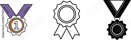 Award Medals, Ribbons, First Place, Achievement, Recognition, Icons, Success, Victory, Celebration, 