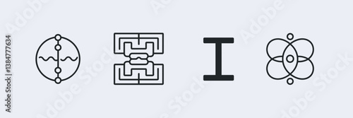 Sleek quantum computing icons with qubits, processors, superposition, and entanglement
