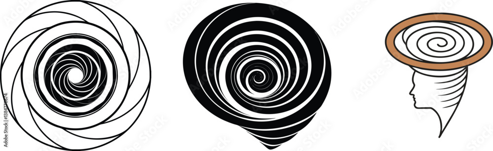 Naklejka premium Spiral Designs Abstract Swirls, Vortex, Hypnosis, Mind, Concentric Circles