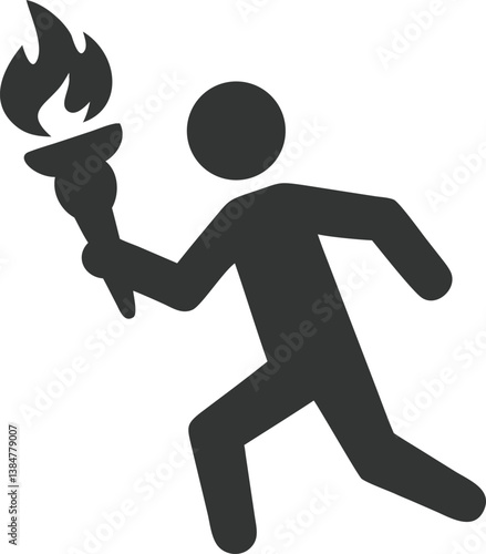 Running Man with Torch Icon in Gray Silhouette on Transparent Background