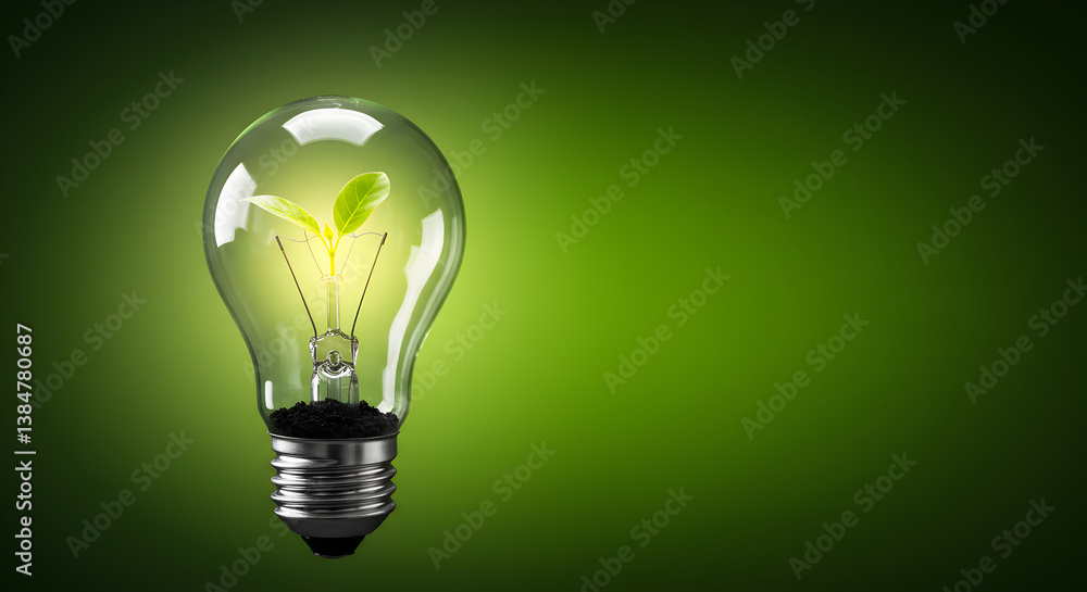 Illuminated Lightbulb with Green Sprout Against a Dark Green Background Represents Eco Friendly and Sustainable Energy Sources Illuminated Lightbulb with Green Sprout Against a Dark Green Background Represents Eco Friendly and Sustainable Energy Sources