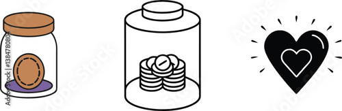 Saving Money Jars, Coins, Charity, Donation, Heart, Giving