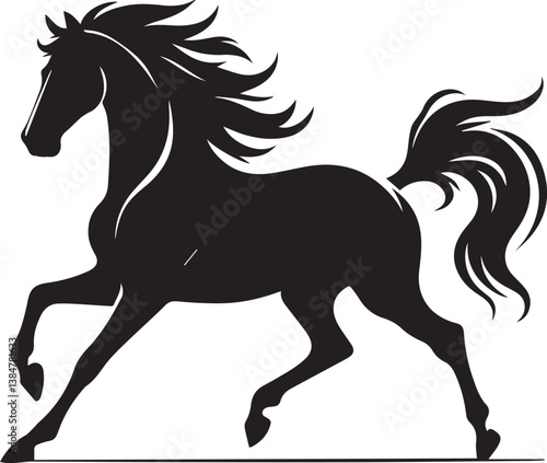 Black horse vector illustration silhouette of a wild running stallion