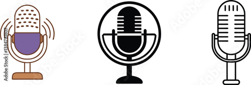 Microphone Icons Retro, Modern, Broadcast, Podcast, Audio