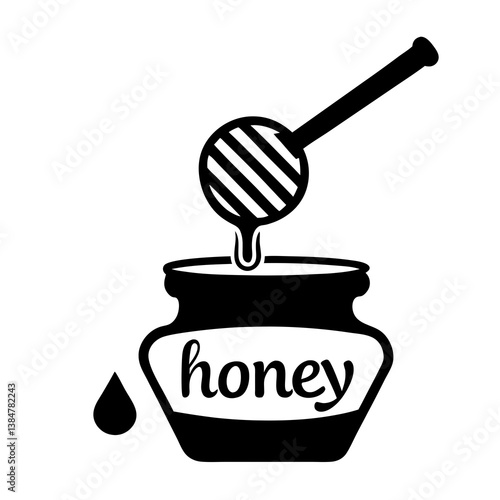 Honey dripping from a spoon and honey dipper with kitchen utensils on white background